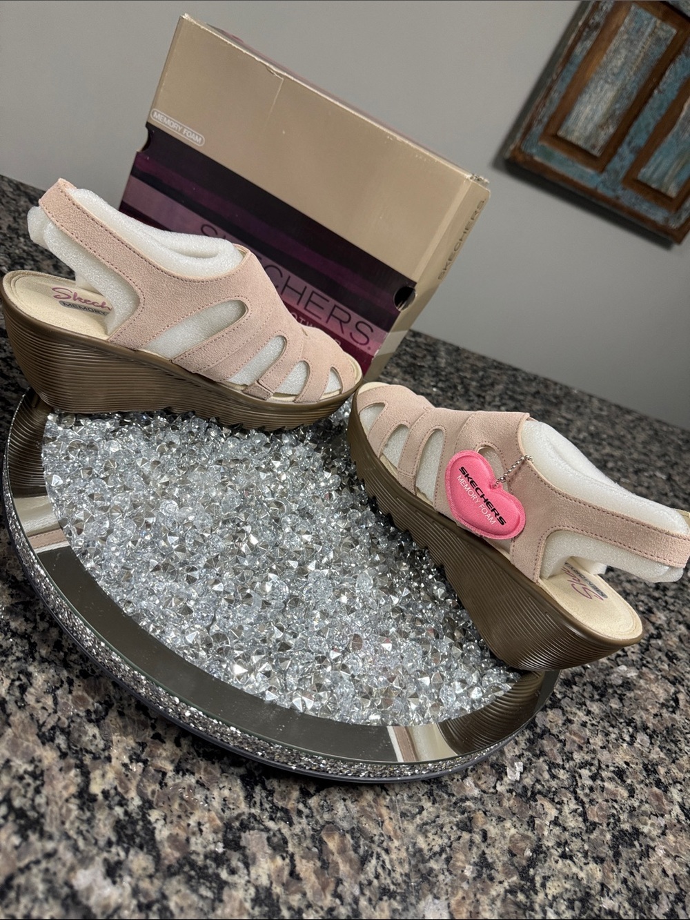 Skechers paralellsude Blush Pink Wedge Sandals with Brown Platform NEW 8 - Picture 12 of 14